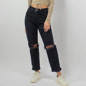Grey Bandit Black High-Waited Distressed Mom Jeans
